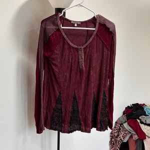 BKE Burgundy Lace Accent Blouse